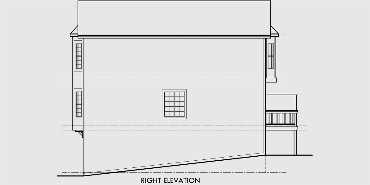 House rear elevation view for T-415 Triplex house plans, townhouse plans, 2 bedroom triplex plans, triplex with garage, T-415