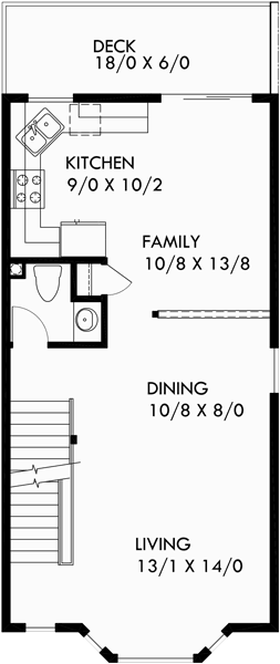 Main Floor Plan for T-415 Triplex house plans, townhouse plans, 2 bedroom triplex plans, triplex with garage, T-415