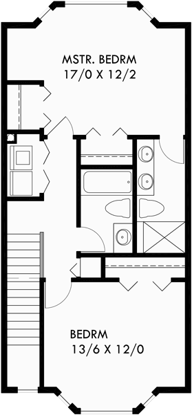 Upper Floor Plan for FV-568 5 unit house plans, 5 unit townhouse plans, 2 bedroom 5 plex plans, fiveplex with garage, FV-568