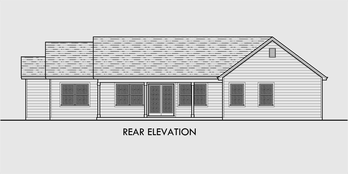 House front drawing elevation view for 10162 Single level house plans, one story house plans, great room house plans, split bedroom house plans, 10162