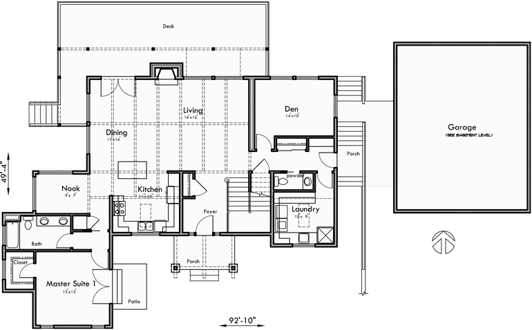 Main Floor Plan for 10148 Custom house plans, 2 story house plans, master on main floor, bonus room house plans, 10148