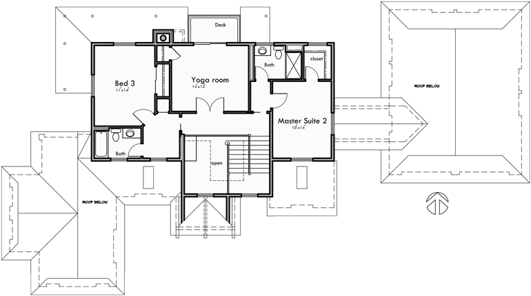 Upper Floor Plan for 10148 Custom house plans, 2 story house plans, master on main floor, bonus room house plans, 10148