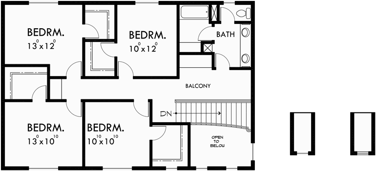 Upper Floor Plan for 10089 Master bedroom on main floor, side garage house plans, 5 bedroom house plans, 10089