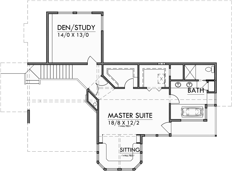 Upper Floor Plan for 10165 Sloping lot house plans, daylight basement house plans, luxury house plans, view lot house plans, 10165