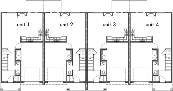 Main Floor Plan 2 for F-570 Fourplex house plans, 3 bedroom fourplex plans, 2 story fourplex plans, fourplex house plans with garage, brick fourplex plans, F-570