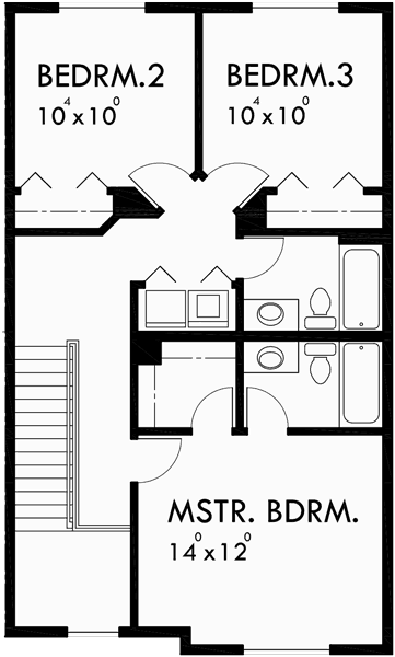 Upper Floor Plan for F-570 Fourplex house plans, 3 bedroom fourplex plans, 2 story fourplex plans, fourplex house plans with garage, brick fourplex plans, F-570
