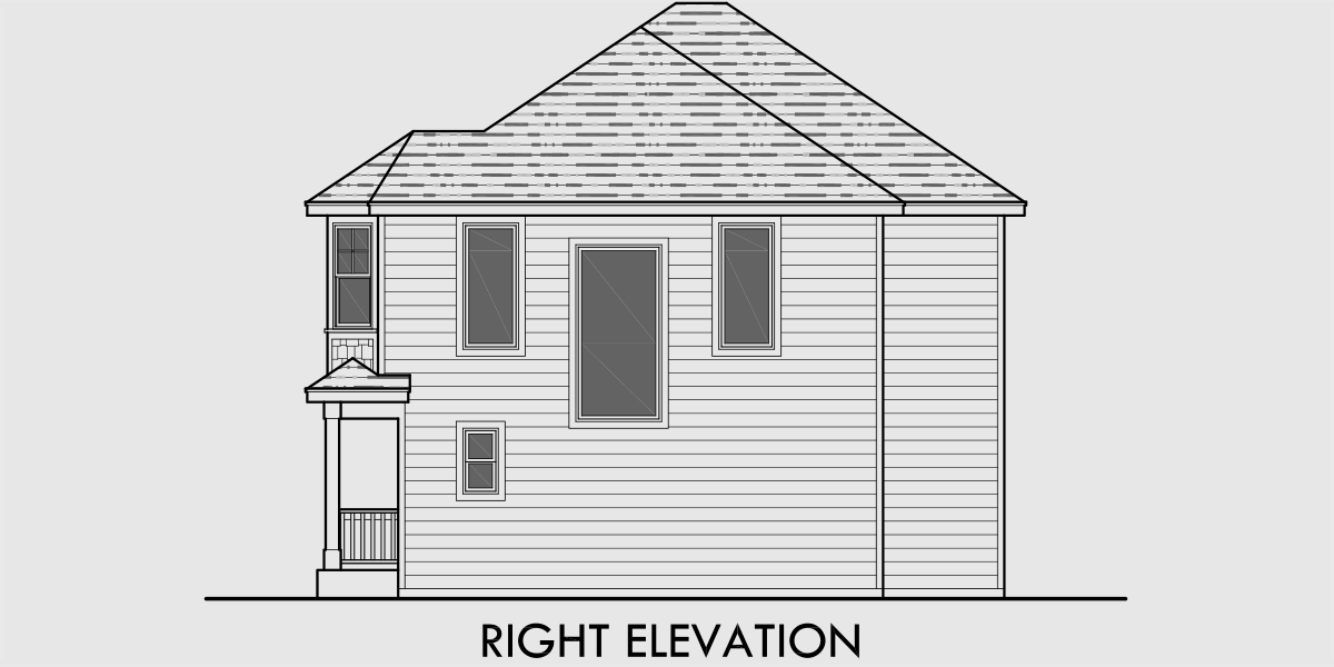 House rear elevation view for D-575 Duplex house plans, owners unit duplex house plans, duplex house plans with storage, Victorian duplex house plans, D-575