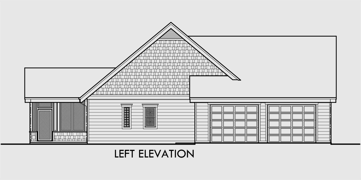 House side elevation view for 10164-fb One story house plans, house plans with bonus room, house plans with safe room, house plans with storm shelter 10164-fb