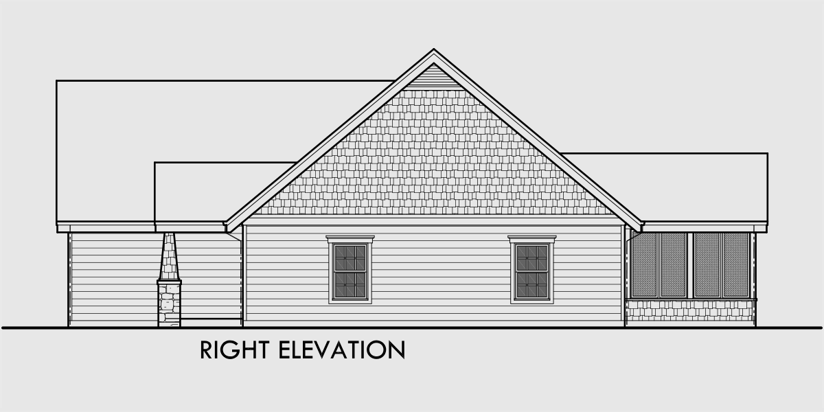 House rear elevation view for 10164-fb One story house plans, house plans with bonus room, house plans with safe room, house plans with storm shelter 10164-fb