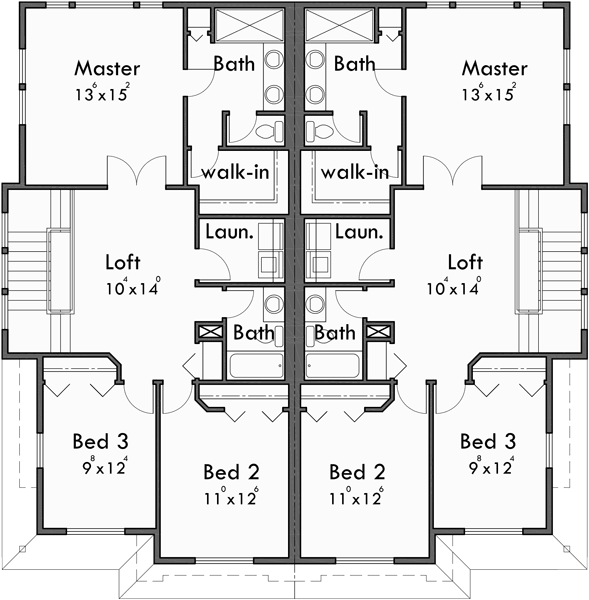 Upper Floor Plan for D-600 Craftsman duplex house plans, luxury duplex house plans, Hillsboro Oregon, house plans with loft, D-600