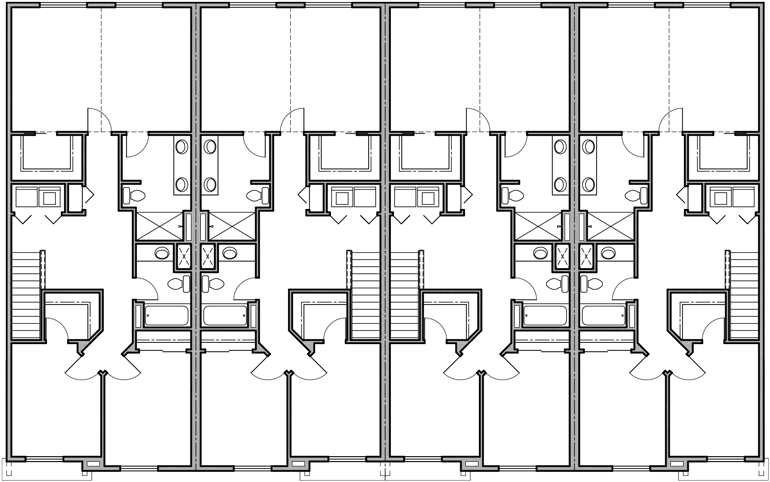 Upper Floor Plan 2 for Four plex house plans, craftsman row house plans,F-555