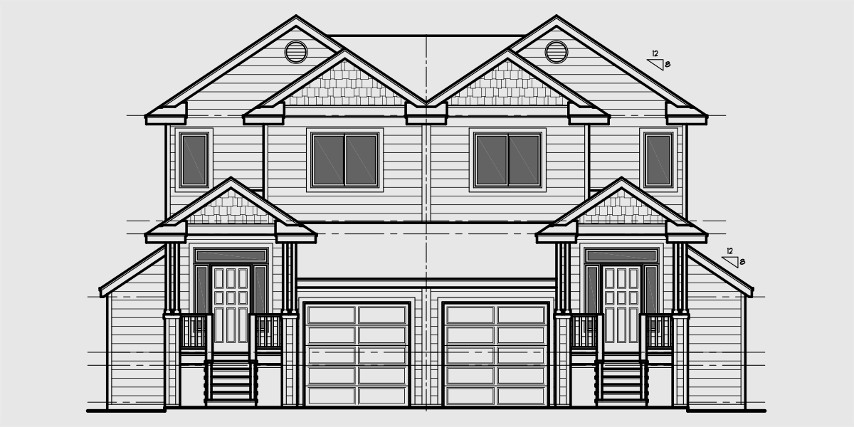 House front drawing elevation view for D-604 Duplex House Plan with Basement D-604
