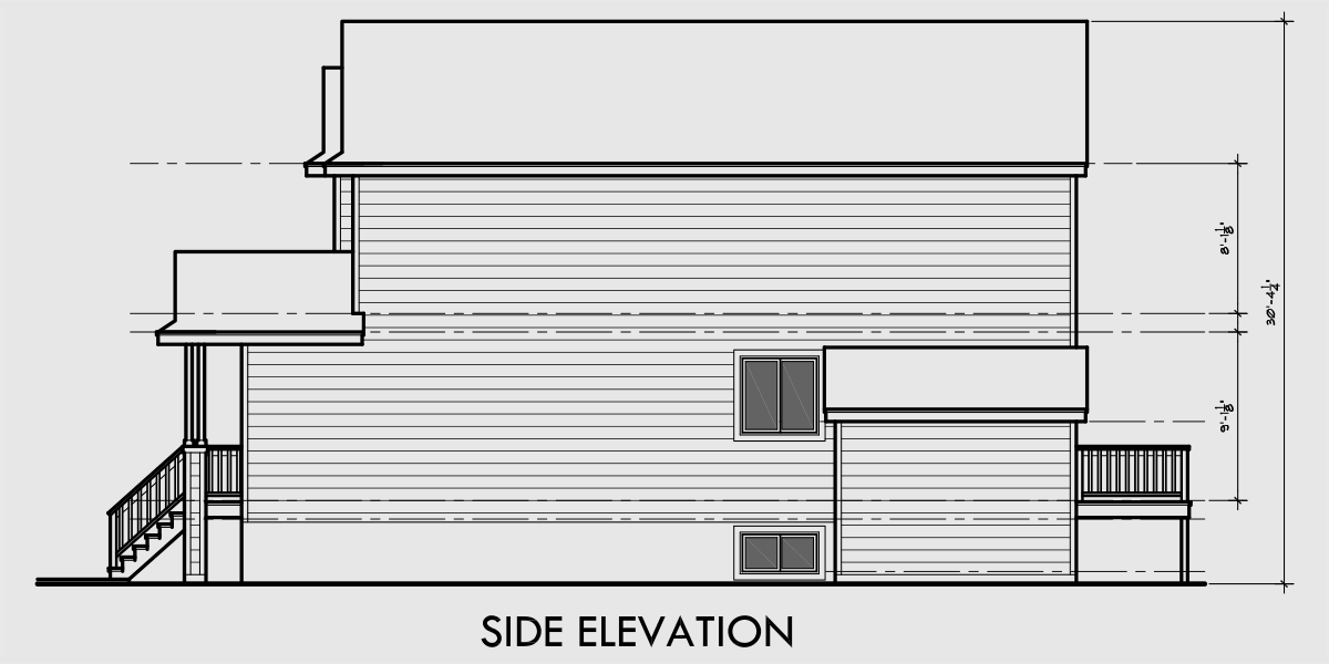 House rear elevation view for D-604 Duplex House Plan with Basement D-604
