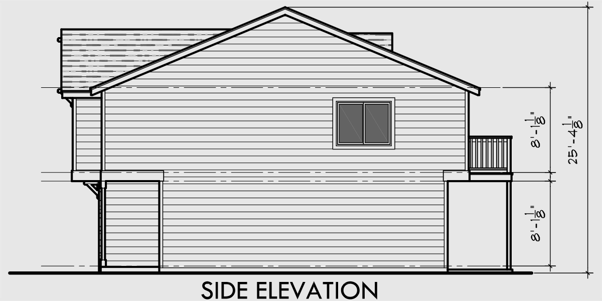 House rear elevation view for FV-572 5 plex row house plans, reversed living, multi family vacation plex, FV-572