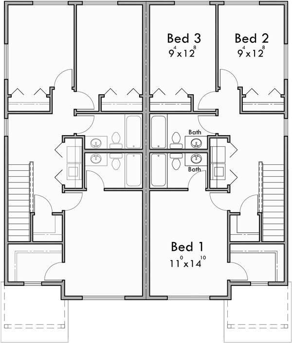 Upper Floor Plan for D-605 Duplex house plan, Row house plan, Open floor plan, D-605