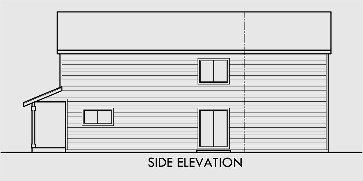 House rear elevation view for T-416 Triplex house plans, 2 bedroom 1.5 bath house plans, T-416