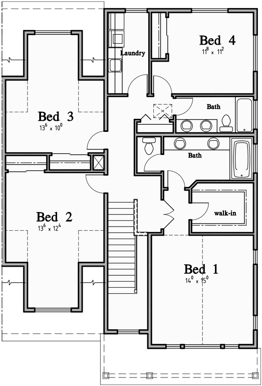 Upper Floor Plan for D-609 Craftsman luxury, duplex house plans, with basement, and shop, D-609