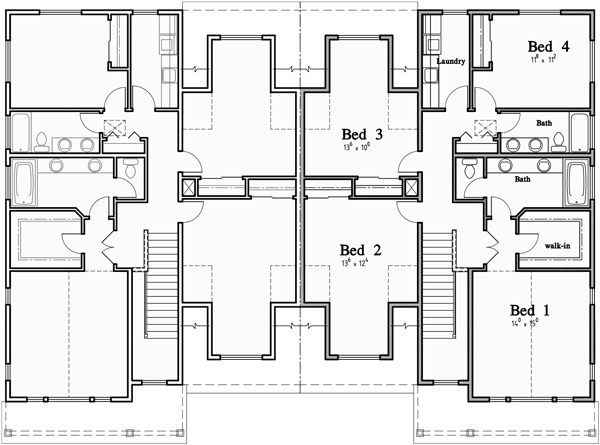 Upper Floor Plan 2 for Craftsman luxury, duplex house plans, with basement, and shop, D-609