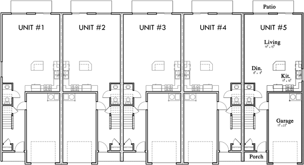 Main Floor Plan 2 for FV-575 5 plex townhouse, row house plans FV-575