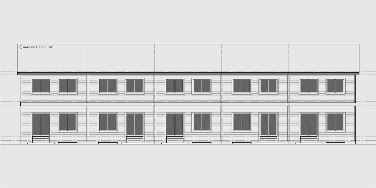 House side elevation view for FV-575 5 plex narrow townhouse, with basement, 20 ft wide row house plans FV-575