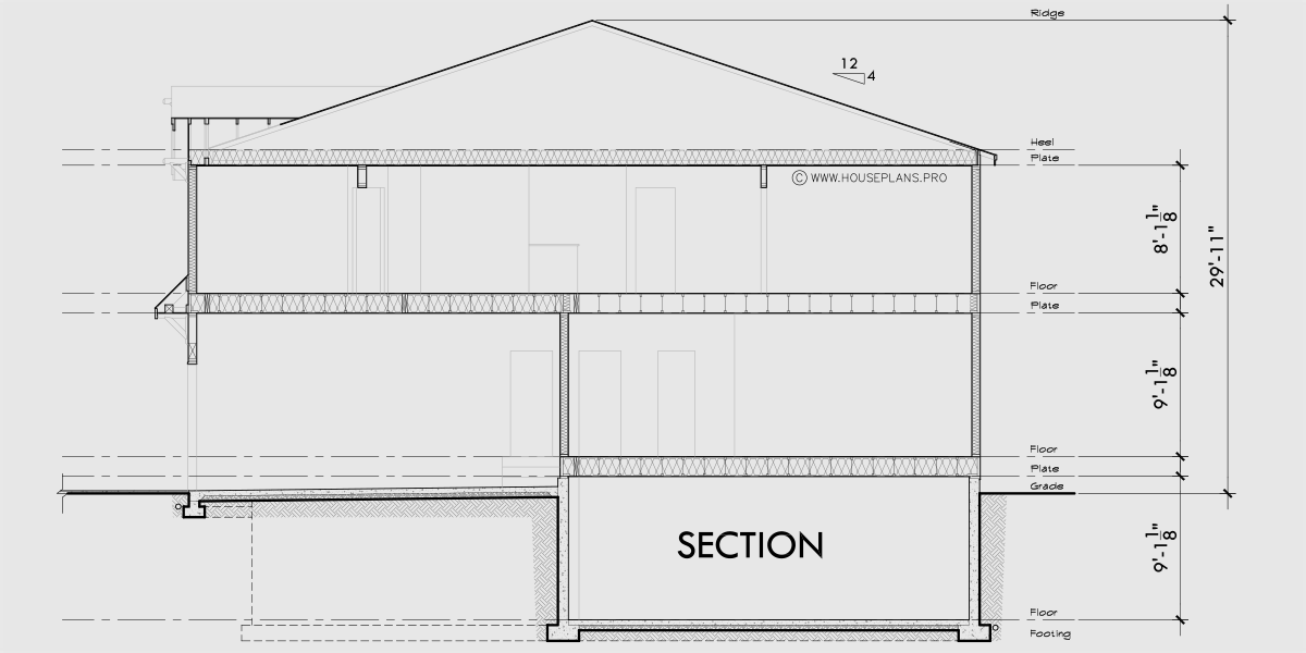 House rear elevation view for FV-575 5 plex narrow townhouse, with basement, 20 ft wide row house plans FV-575