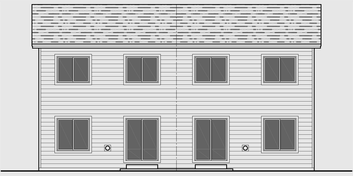 House side elevation view for D-614 Duplex house plans with basement D-614