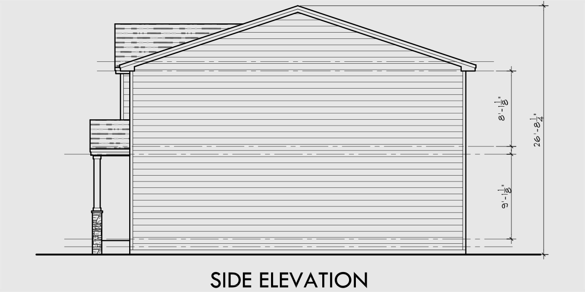 House rear elevation view for D-614 Duplex house plans with basement D-614