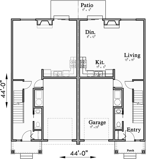  Open  Floor Duplex House  Plans  With Basement  D 613