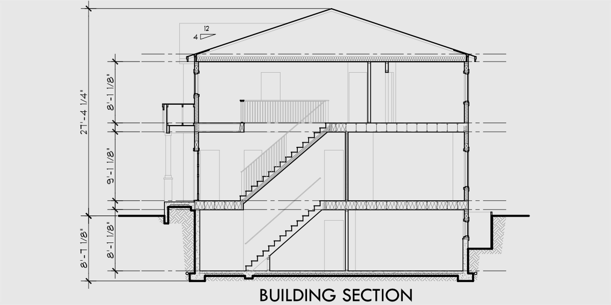 House rear elevation view for D-613 Open floor duplex house plans with basement D-613