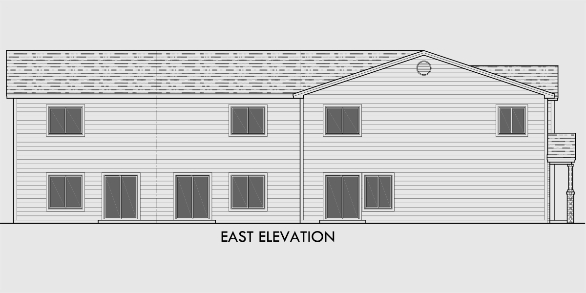 House rear elevation view for F-577 Corner lot four plex house plan F-577