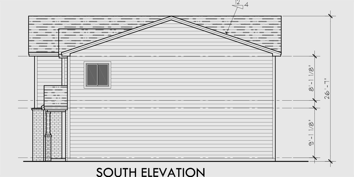 House side elevation view for F-577 Corner lot four plex house plan F-577