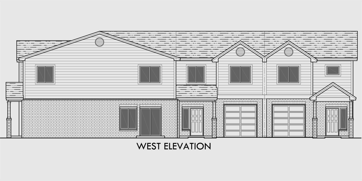 House front drawing elevation view for F-577 Corner lot four plex house plan F-577