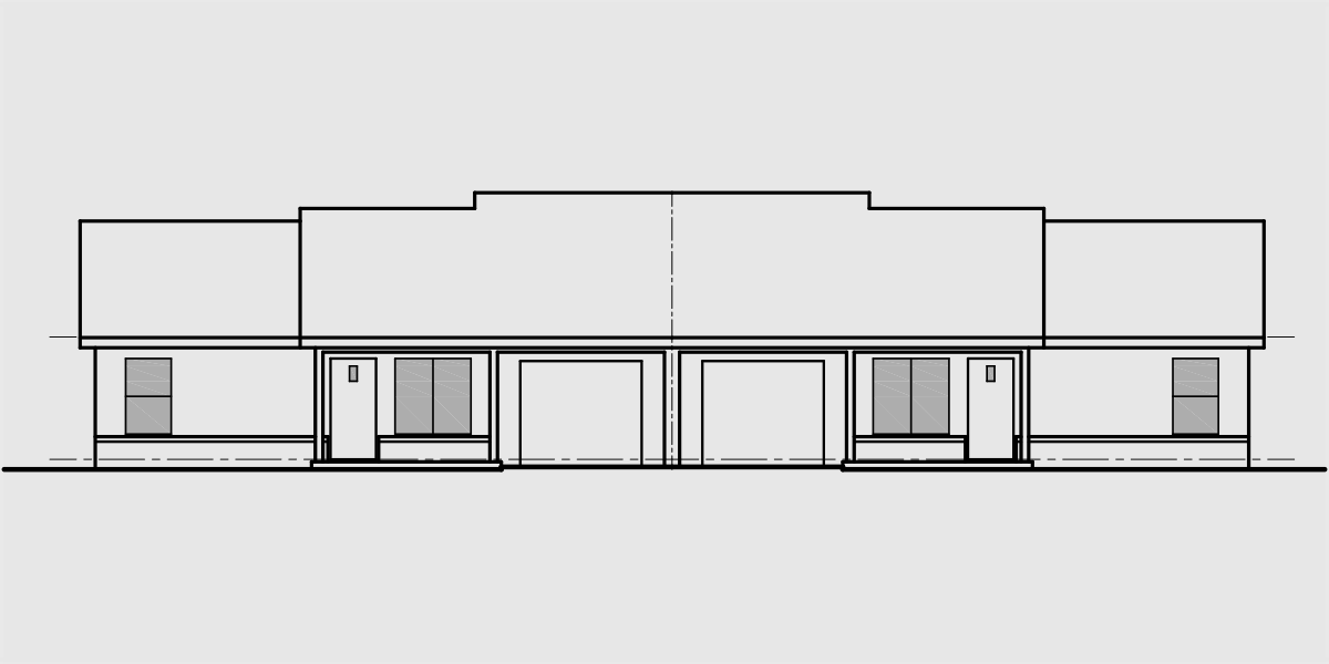 House rear elevation view for D-612 One Story Duplex Plans, D-612