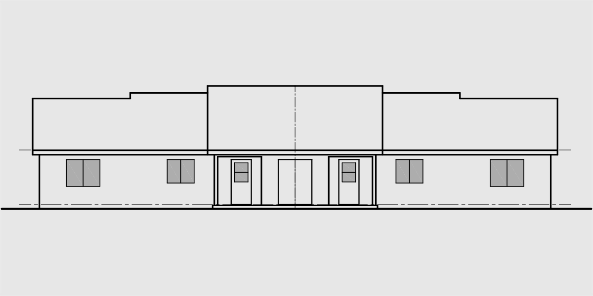 House front drawing elevation view for D-612 One Story Duplex Plans, D-612