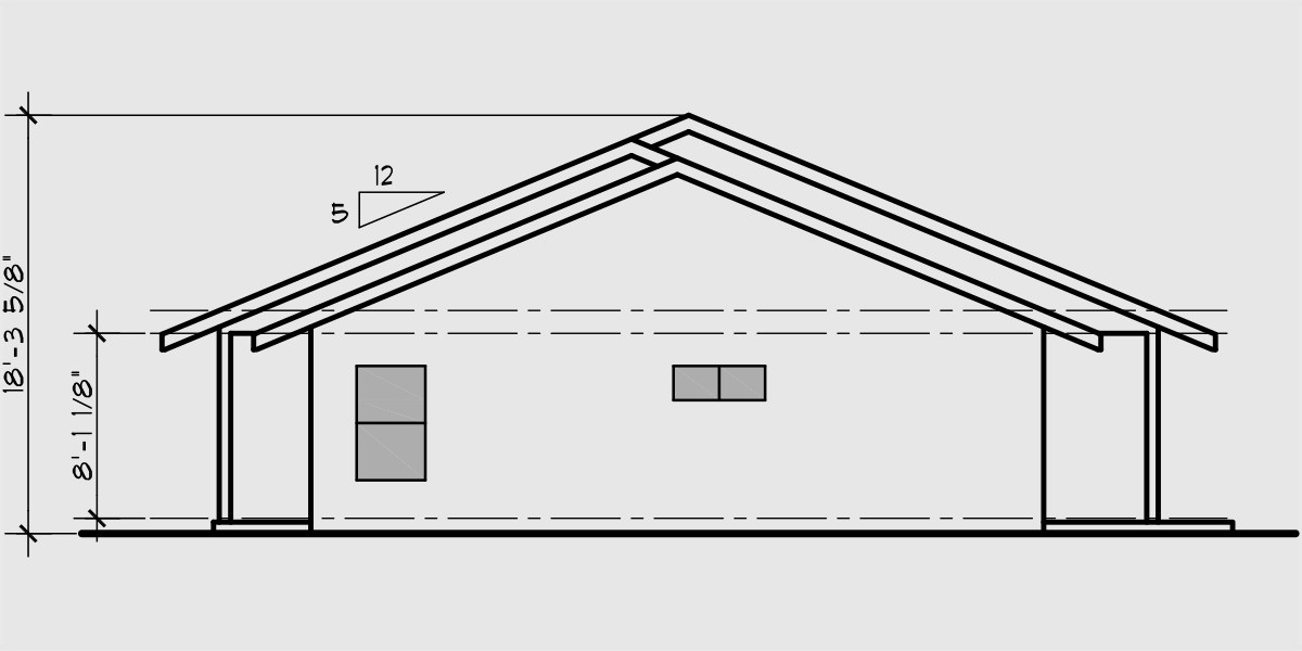 House side elevation view for D-612 One Story Duplex Plans, D-612