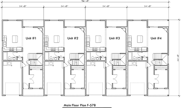 Main Floor Plan 2 for F-578 Main floor Bedroom Option, four plex, townhouse, four bedroom, plan F-578