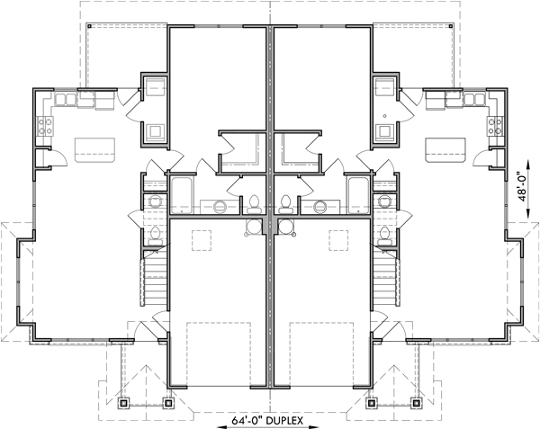 Main Floor Plan 2 for D-624 Modern prairie style, duplex house plan, master bedroom on the main floor