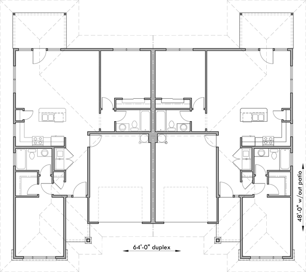 Main Floor Plan 2 for D-630 Modern Prairie Style House Plan - Ranch Duplex