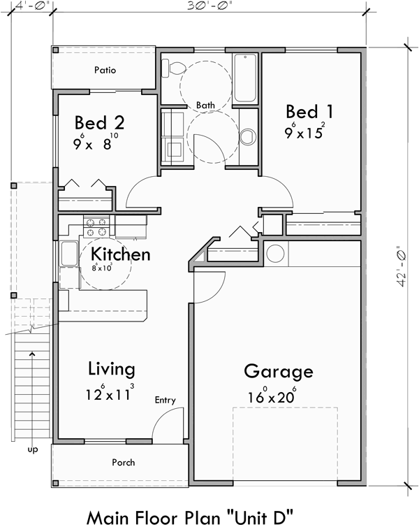 Lower Floor Plan for FV-580 Five plex town house plan, with ADA accessible, FV-580