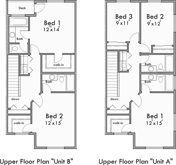 Upper Floor Plan for FV-580 Five plex town house plan, with ADA accessible, FV-580