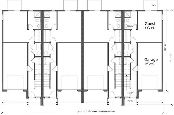Lower Floor Plan 2 for Four unit town house plan 4 bedroom master on main floor F-583