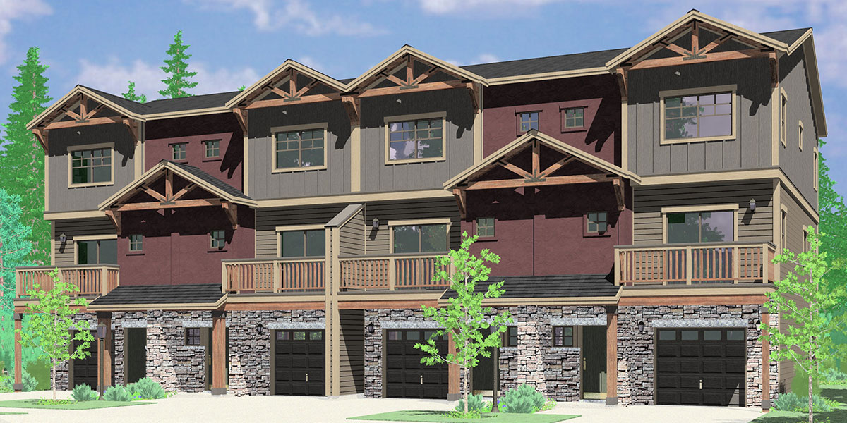 F-583 Four unit town house plan 4 bedroom master on main floor F-583