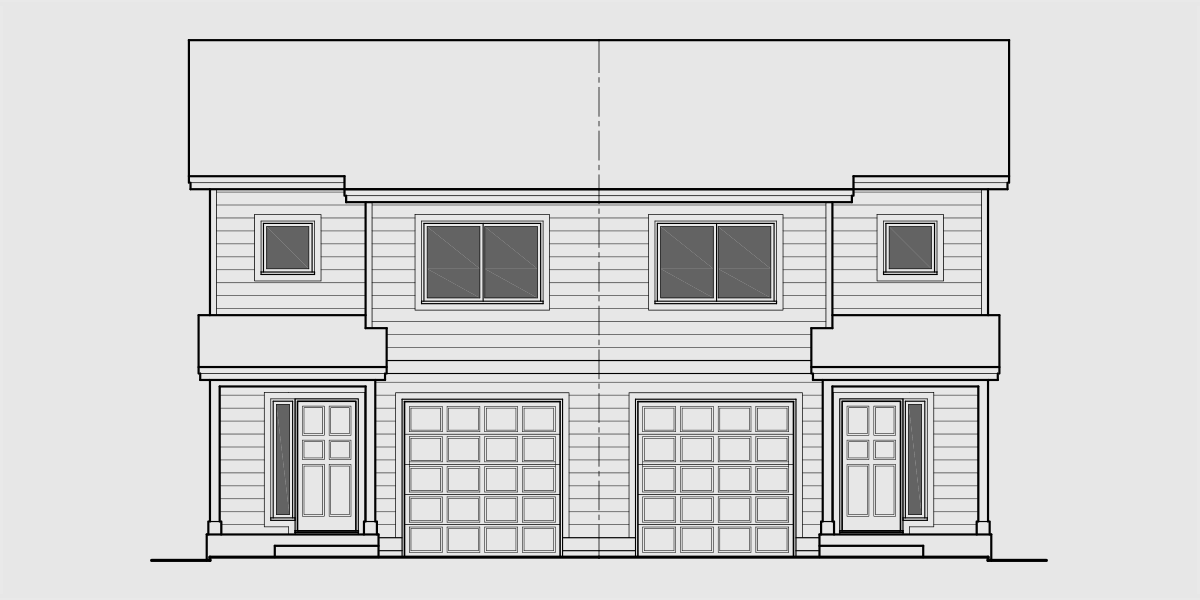 House front drawing elevation view for D-637 Duplex house plan zero lot line townhouse D-637