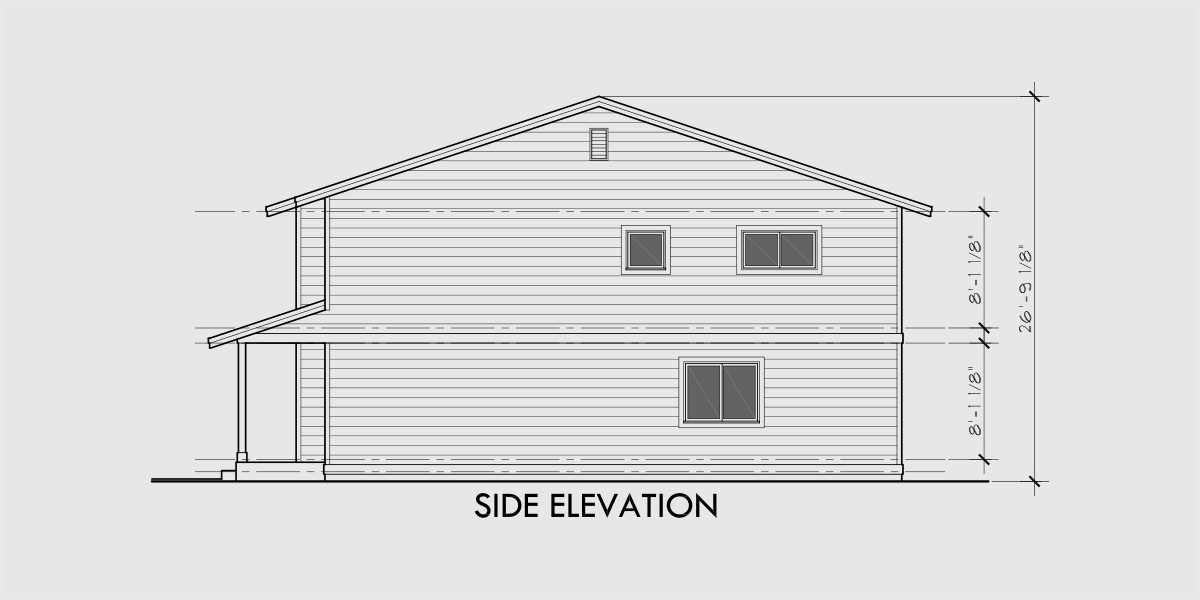 House rear elevation view for D-637 Duplex house plan zero lot line townhouse D-637