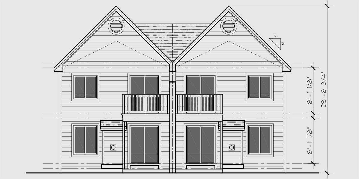 House side elevation view for D-631 2 Story Townhouse Plan