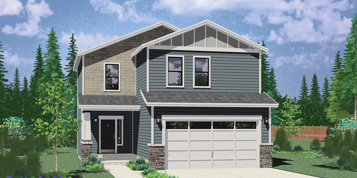 10193 Narrow 2 Story, 5 Bedroom House Plan with 2 Car Garage and Basement 10193