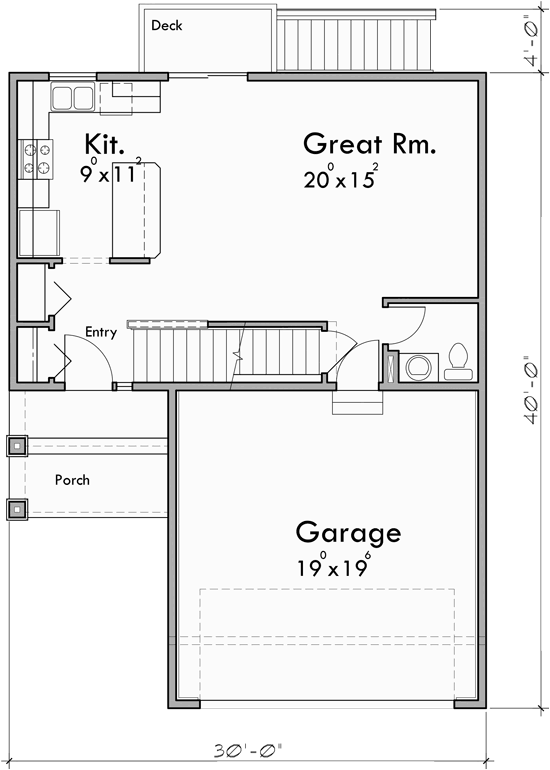 Main Floor Plan for 10193 Narrow 2 Story, 5 Bedroom House Plan with 2 Car Garage and Basement 10193