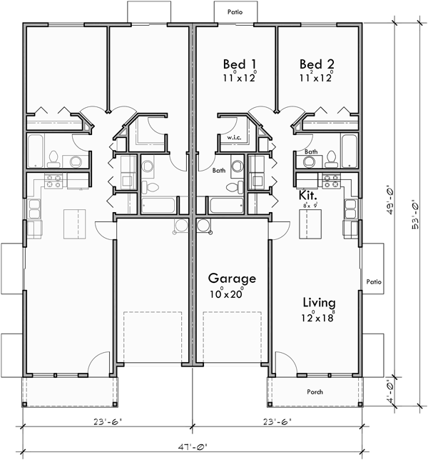 40 2 Bedroom 2 Bathroom Duplex House Plans Popular Style 