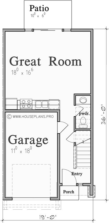 Main Floor Plan for F-599 Four Plex Building Plans with 2 Bedroom, 2.5 Bath, 4 Single Car Garages F-599