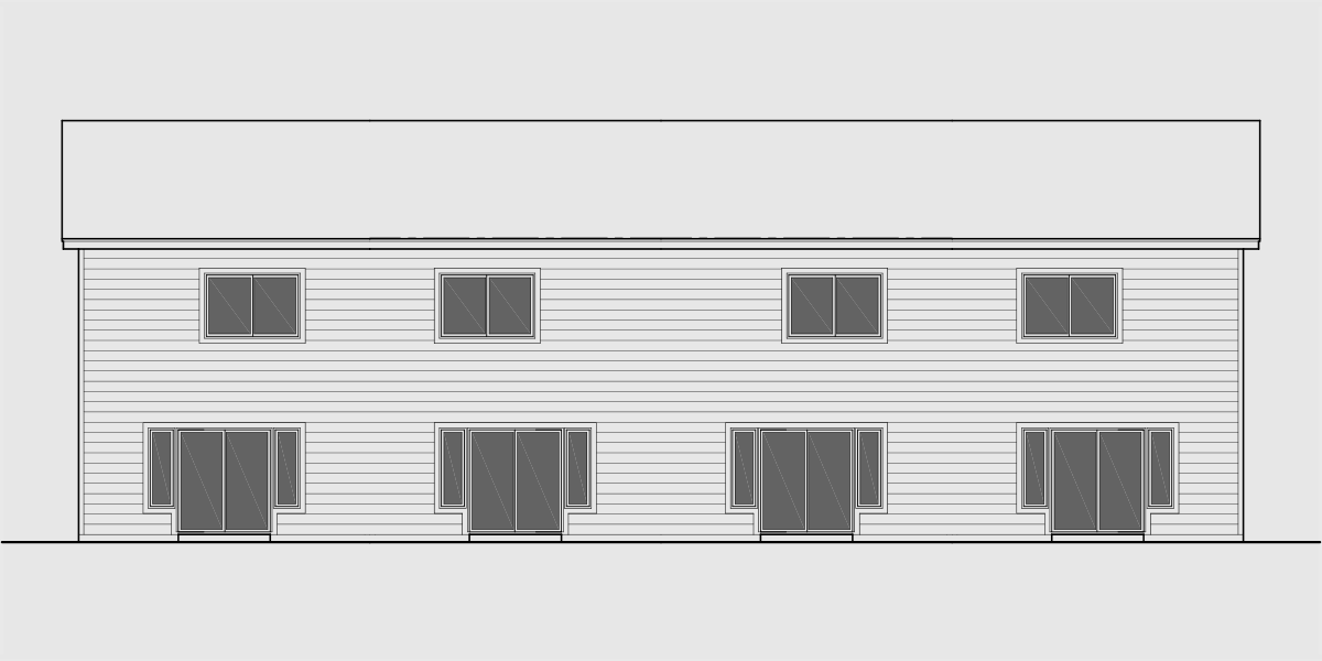 House side elevation view for F-599 Four plex house plan, 2 bedroom 2.5 bath, garage, F-599